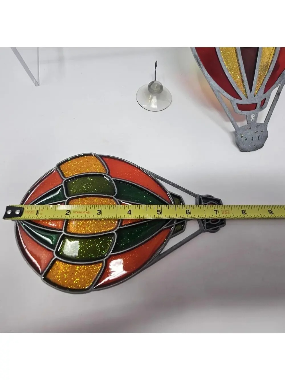 2 Vntg Multicolor Plexiglass Acrylic Hot Air Balloon Suncatchers Ornaments 7.25